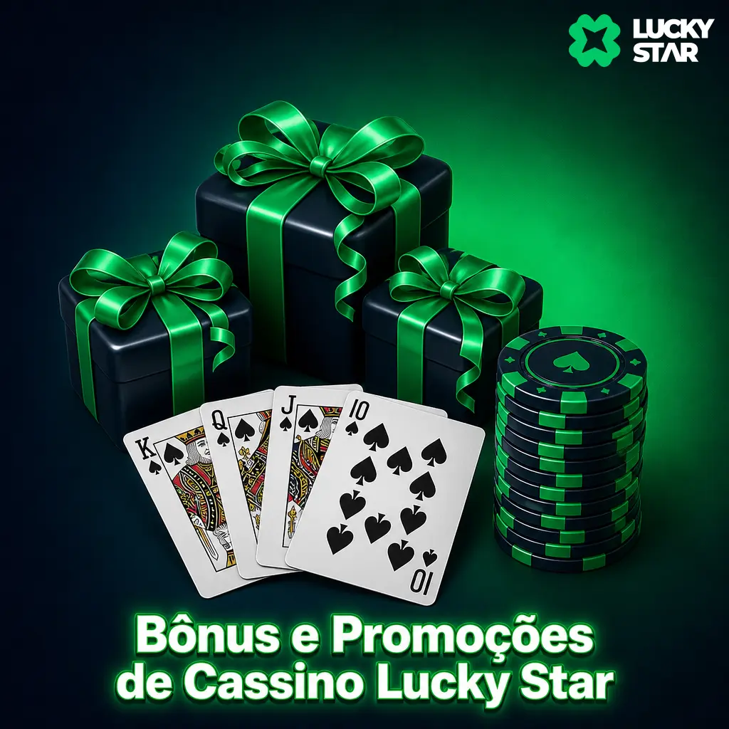 Imagem ilustrativa dos bônus e promoções do Cassino Lucky Star, incluindo cashback, giros grátis, recarga e torneios semanais.
