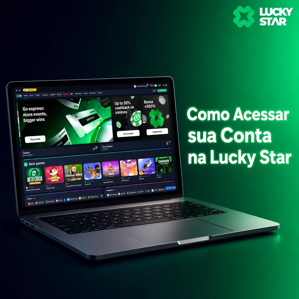 Tela de login da Lucky Star mostrando acesso à conta com e-mail, senha ou login rápido via Google e Facebook.