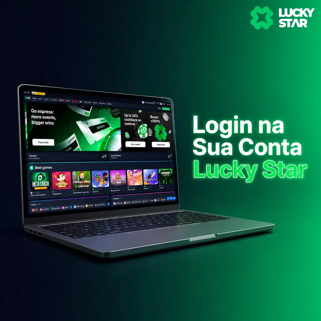 Tela de login da Lucky Star com campos para e-mail, telefone e senha para acessar cassino e apostas esportivas.