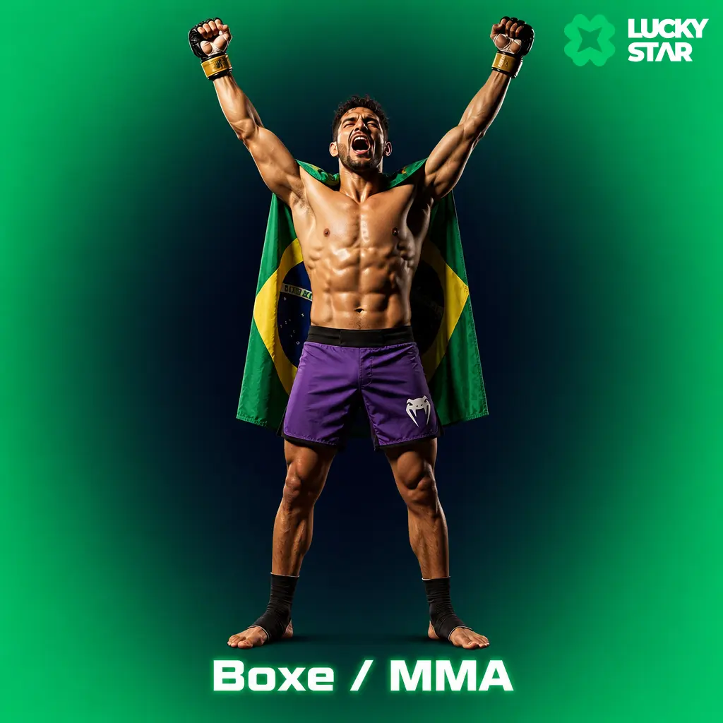 Lutador de boxe ou MMA em combate, representando mercados de apostas ao vivo do UFC, Bellator e boxe profissional na Lucky Star