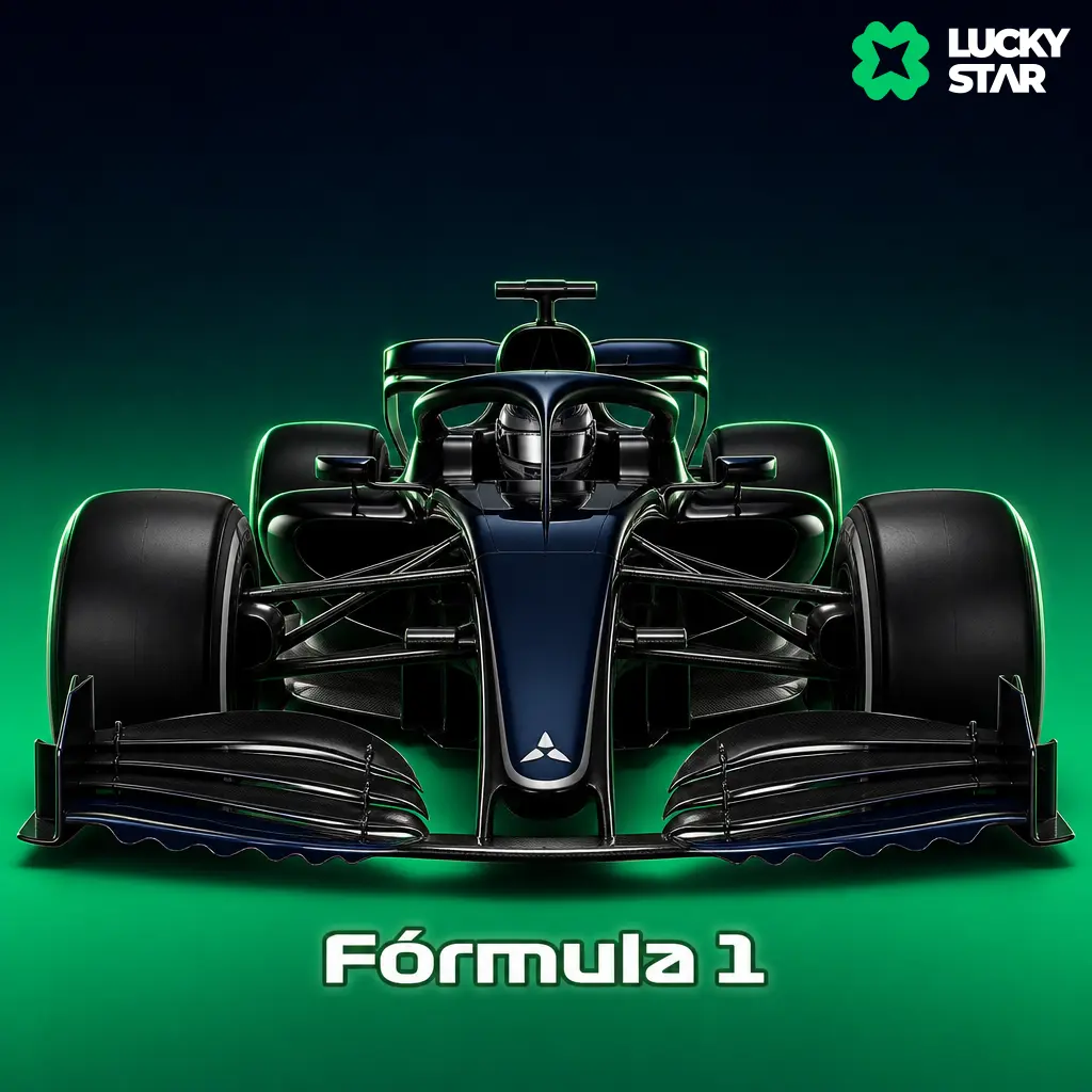 Carro de Fórmula 1 em pista de corrida, representando apostas em GP como Interlagos na Lucky Star