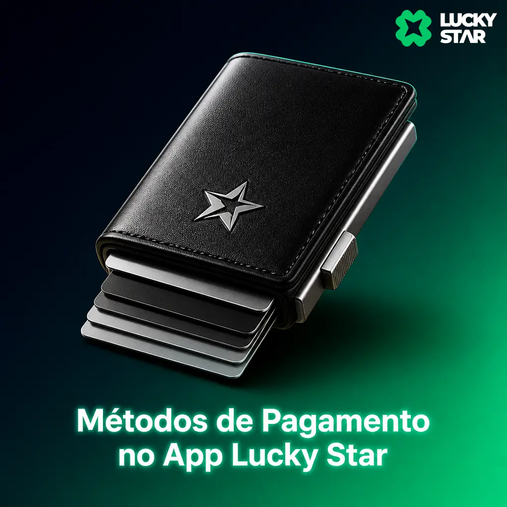 Tabela de métodos de pagamento do app Lucky Star, com PIX, cartões, carteiras digitais e criptomoedas seguros.